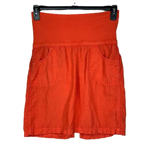 Athleta SZ 2 Lima Linen Skirt Fold-Over Stretch Waist Pockets Slit Coral Sunset - Picture 1 of 8